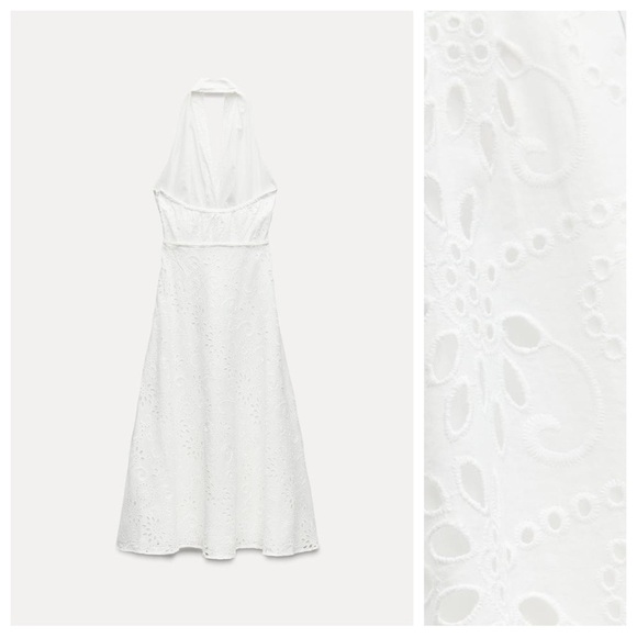 NWT. Zara ZW Collection White Cutwork Embroidery Midi Dress. Size M. - Picture 7 of 13